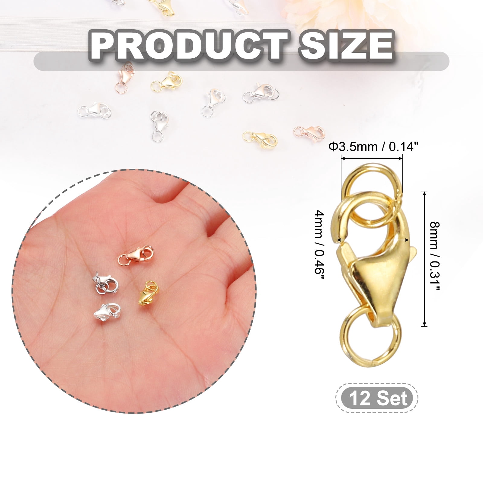 8mm Lobster Clasp with Closed Jump Rings, 12 Set Lobster Claw Clasp, Gold Tone