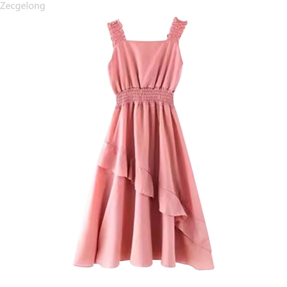 Zecgelong Trendy Girls Dresses For Everyday Casual And Beach Wear Ruffled Pleated Skirt Comfortable Stretchy Waist Ideal For Spring And Summer Girls Dress For Kids Size 3-4 Years Pink