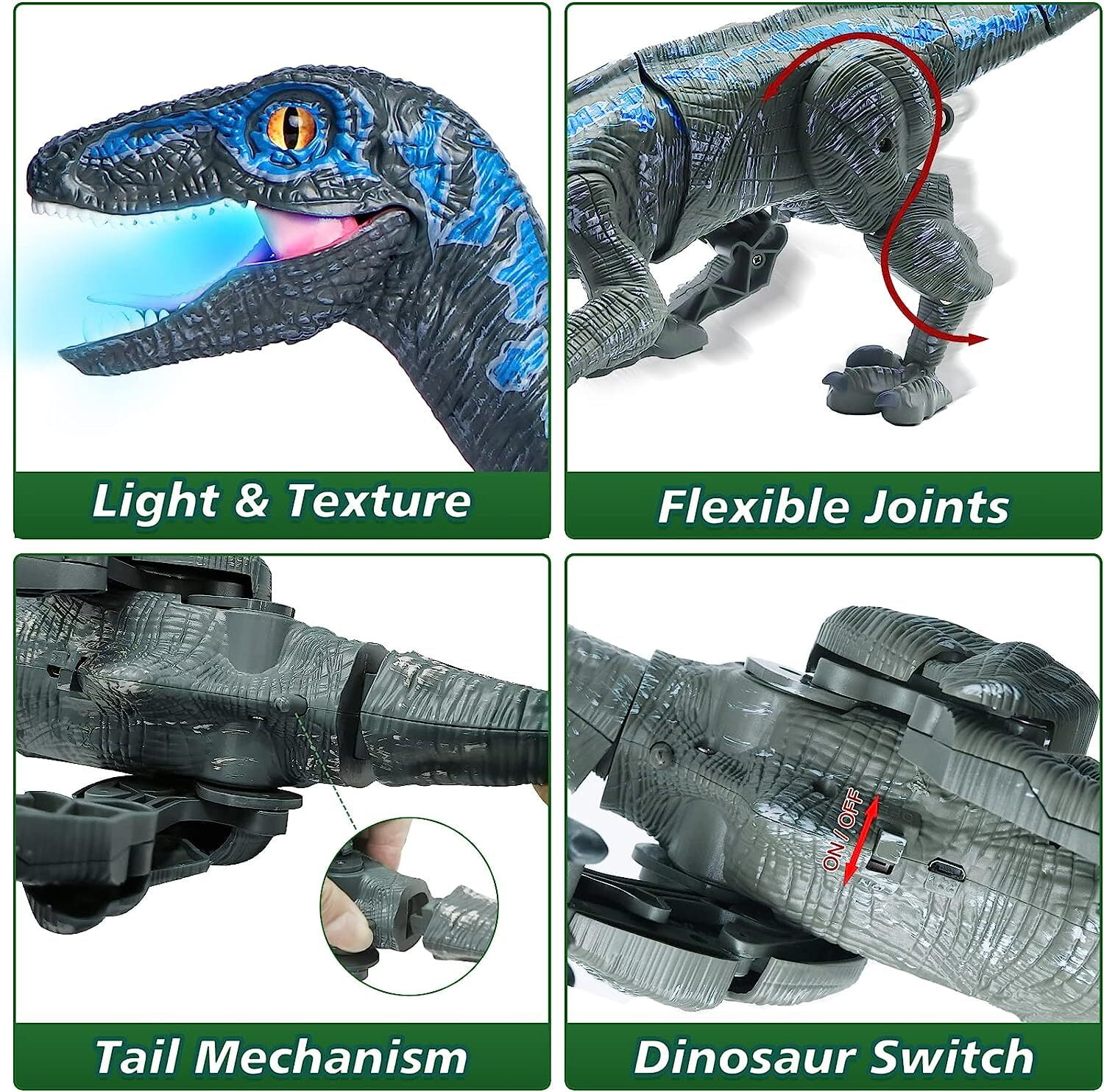 JBee Ctrl Remote Control Dinosaur Toys for Kids Boys Girls Walking Robot RC T-Rex with Lights and Sounds Dinosaur Toy Gifts for Boys Age 3-5, 5-7, 8-12 Years Old - Blue