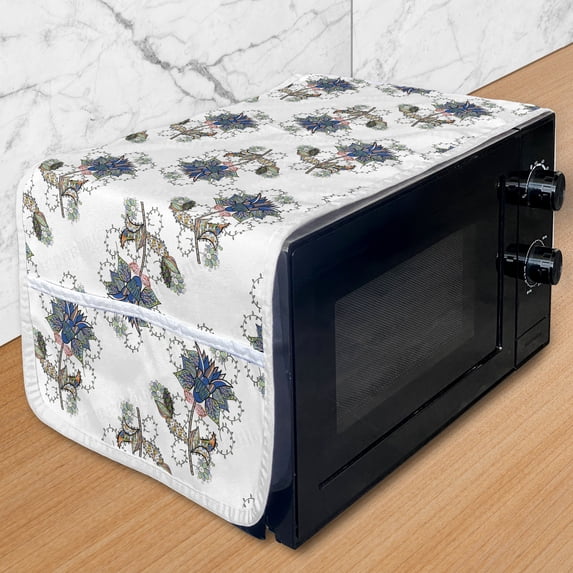 Floral Microwave Oven Cover, Doodle Flowers Branches and Herbs Pattern in Hand Drawn Style on Plain Background, Water Resistant Organizer with Pockets for Kitchen, 36" x 12", Multicolor, by Ambesonne