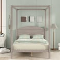 EUROCO Wood Full Size Canopy Bed, Solid Wood Platform Bed with