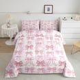 thumbnail image 2 of Manfei Plaid Bow Tie 2pcs Twin Comforter Set - Cute Pink Bow (For Girls), 2 of 8