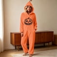 thumbnail image 6 of Inleife Women's Halloween Pumpkin Face Print Hooded Plush Fleece Onesie, Full Zip Jumpsuit with Side Pockets for Cosplay Holiday Party Wear, 6 of 6