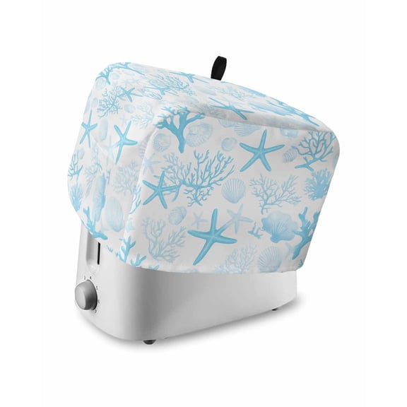 Fsddascl Aqua Coastal Toaster Cover 2 Slice, Small Kitchen Appliance Covers, Nautical Summer Beach Starfish Coral Toaster Oven Cover with Loop, Bread Machine Cover Polyester Dust Cover Protection