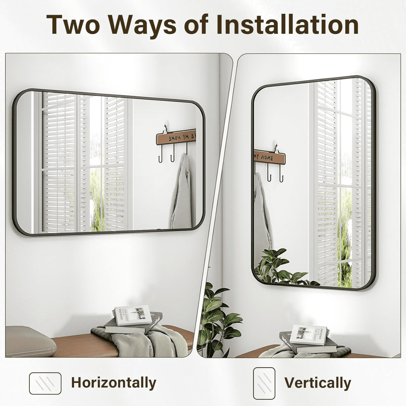 AUROMIR 26"x38" Bathroom Mirror Wall-Mounted Vanity Mirror with Rectangular Metal Frame, Black