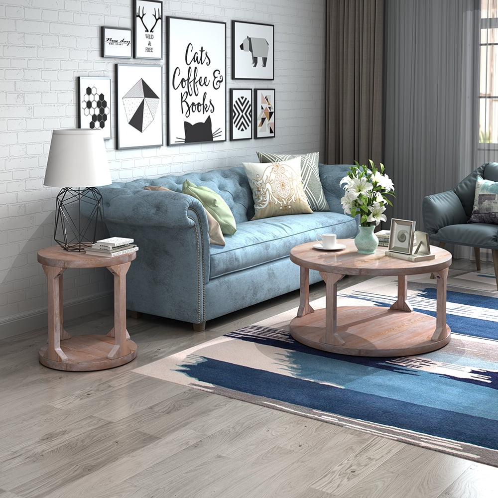 Lowestbest Round Coffee Table with Dusty Wax Coating, Solid Wood Dining End Table for Living Room Lowestbest Round Coffee Table with Dusty Wax Coating, Solid Wood Dining End Table for Living Room