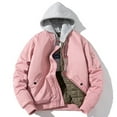 thumbnail image 2 of VSSSJ Men's Fashion Bomber Coat with Hooded Loose Fit Long Sleeve Solid Color Zip Up Jacket Casual Winter Warm Comfortable Assault Coats Pink M, 2 of 6
