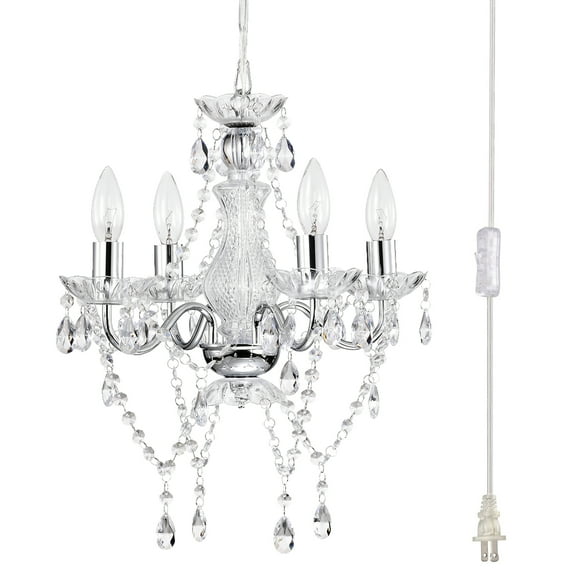Plug in Chandelier Crystal Chandelier Chrome 4-Light Silver Chandeliers for Dining Room
