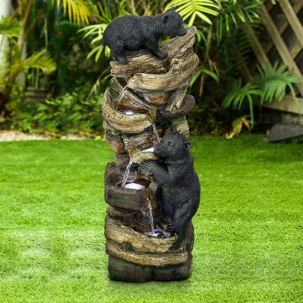 39.3in Tall Outdoor Water Fountain Resin Bear Patio Waterfall Fountain