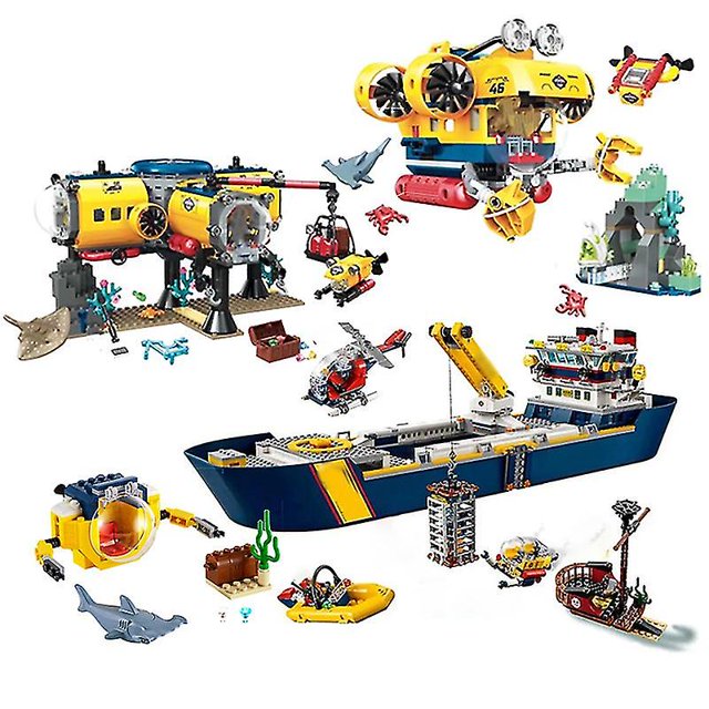 In Stock 11617 City Ocean Research Vessel Exploration Base Submarine Bricks Set Compatible 60266 60265 60264 Building Blocks Toy