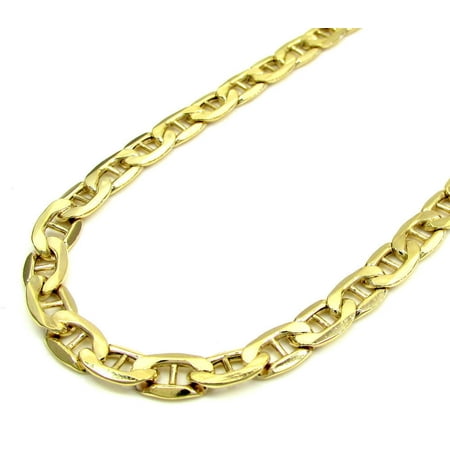 14K Yellow Gold Men's 3MM Concave Mariner Chains Lobster Clasp, 18 to 24 Inches (24)