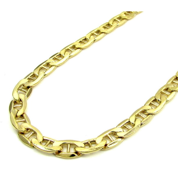 Jawa Fashion 14K Yellow Gold Men's 7MM Concave Mariner Link Chains