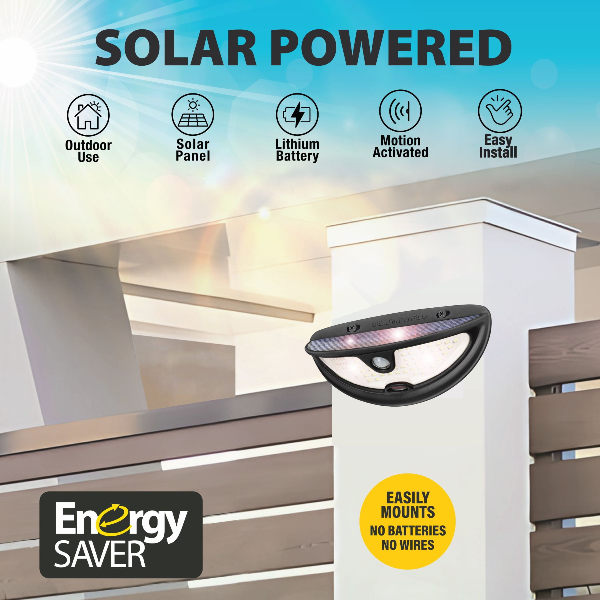 Lumières murales de sécurité extérieures Bell + Howell Bionic Wall Light Max à énergie solaire avec détection de mouvement – ensemble de 2