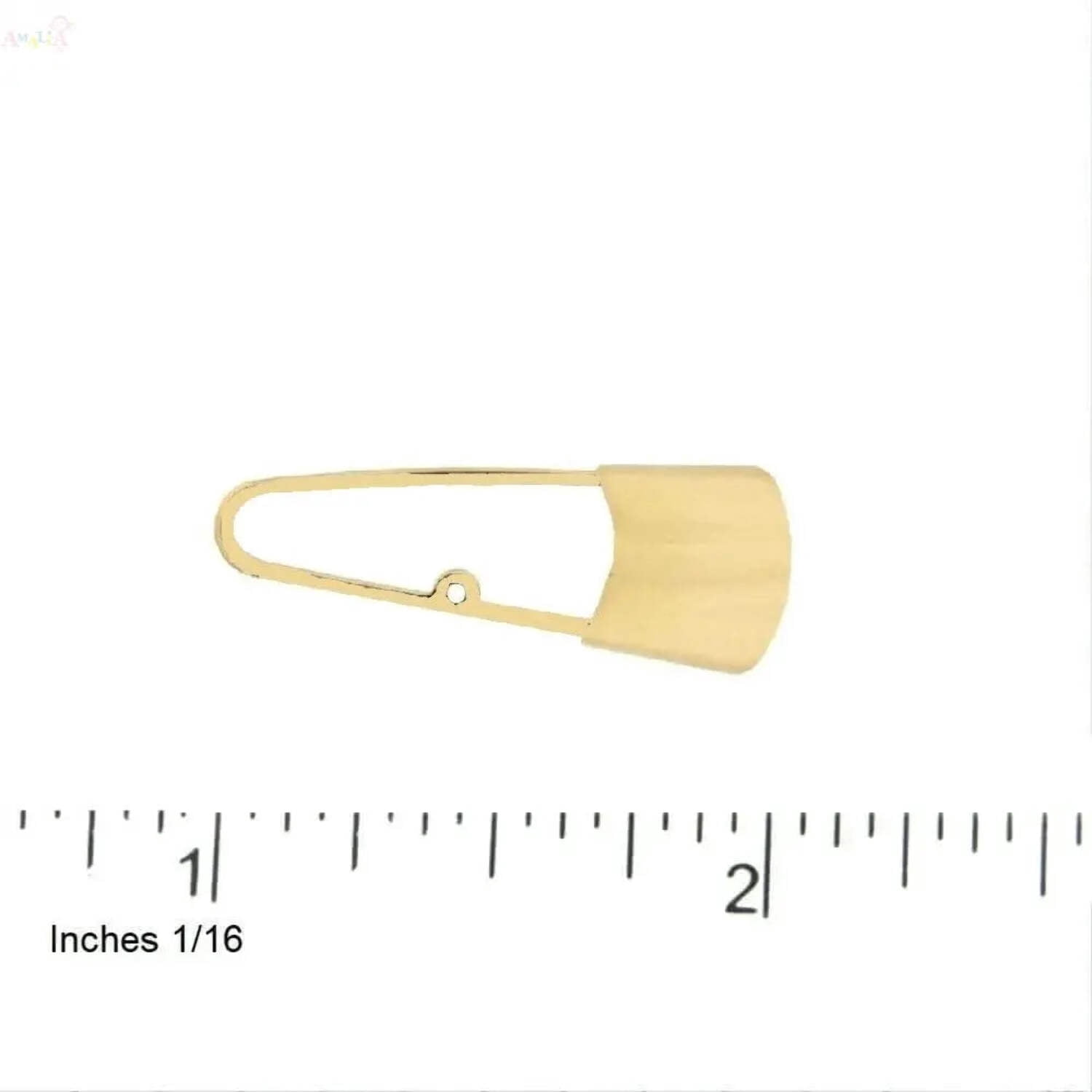 18K Solid Yellow Gold Safety Large Pin with center ring 1.10 x 0.39 inch