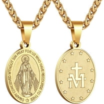Duodiner Gold 24in Virgin Mary Necklace for Men Miraculous Medal Stainless Steel Mary Mother of God Pendant De La Virgen Maria Medallion Holy Mary Charm