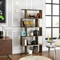 thumbnail image 5 of HOMEFORT Wood Geometric 5-Tier Modern Bookcase, Open Shelf and Room Divider, Freestanding Display Storage Organizer, Decorative Shelving Unit for Home Office and Living Room (Rustic Brown), 5 of 8