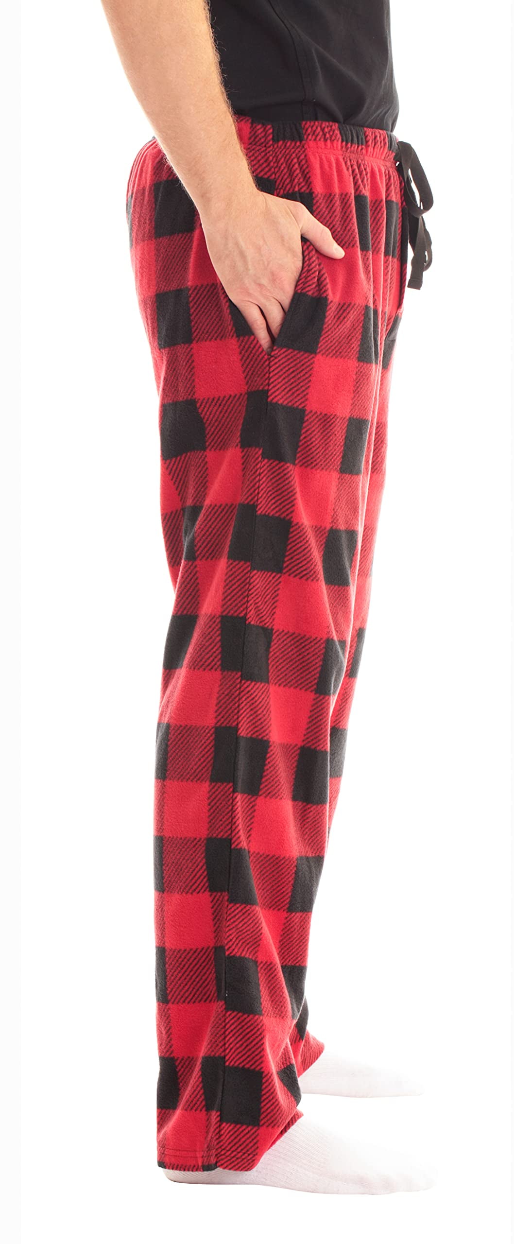 45910-1A-XL #FollowMe Polar Fleece Pajama Pants Set for Men / Sleepwear /  PJs (Small, Black Top / Red Buffalo Plaid Pant) - Just Love Fashion