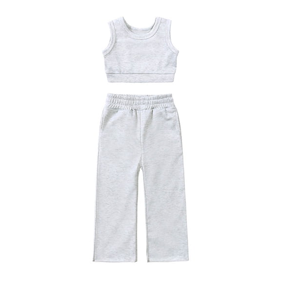 Likimi Toddler Kids Girls Outfit Set Sleeveless Solid Color Crew Neck Tops With Pants Comfortable Clothes Set Size 18-24 Months