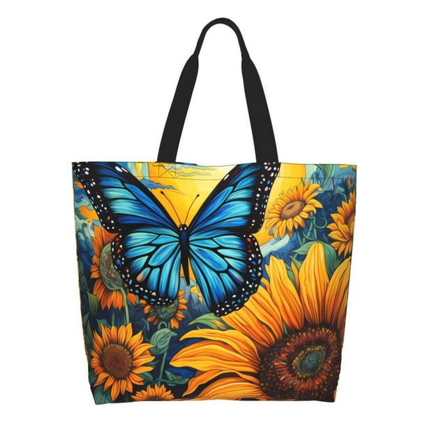 Easygdp Colorful Cloud Butterfly Sunflower Bolsas Tote para Mujer, Bolsos de Hombro para Viaje, Bolsos de Mano de Gran Capacidad para Compras y Trabajo