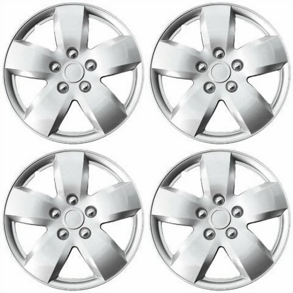 Fuel Rider Set of 4 16 inch Silver Bolt-On Hubcaps With 5 Spoke Compatible With 2007-2008 Nissan Altima Standard Steel Wheel Covers