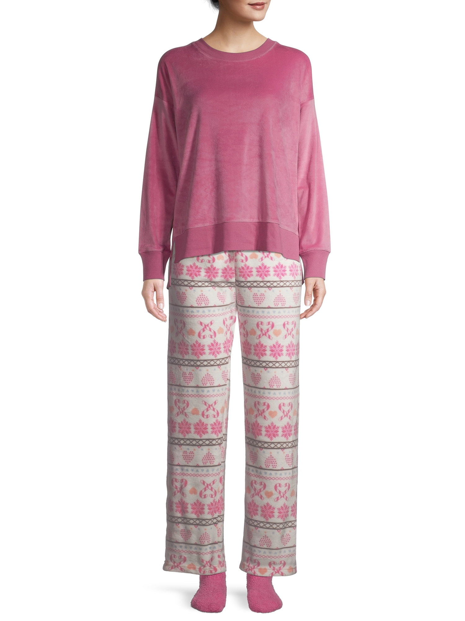 Sleep & Co Women's and Women's Plus Plush Pajama Pants with Socks, 2 ...