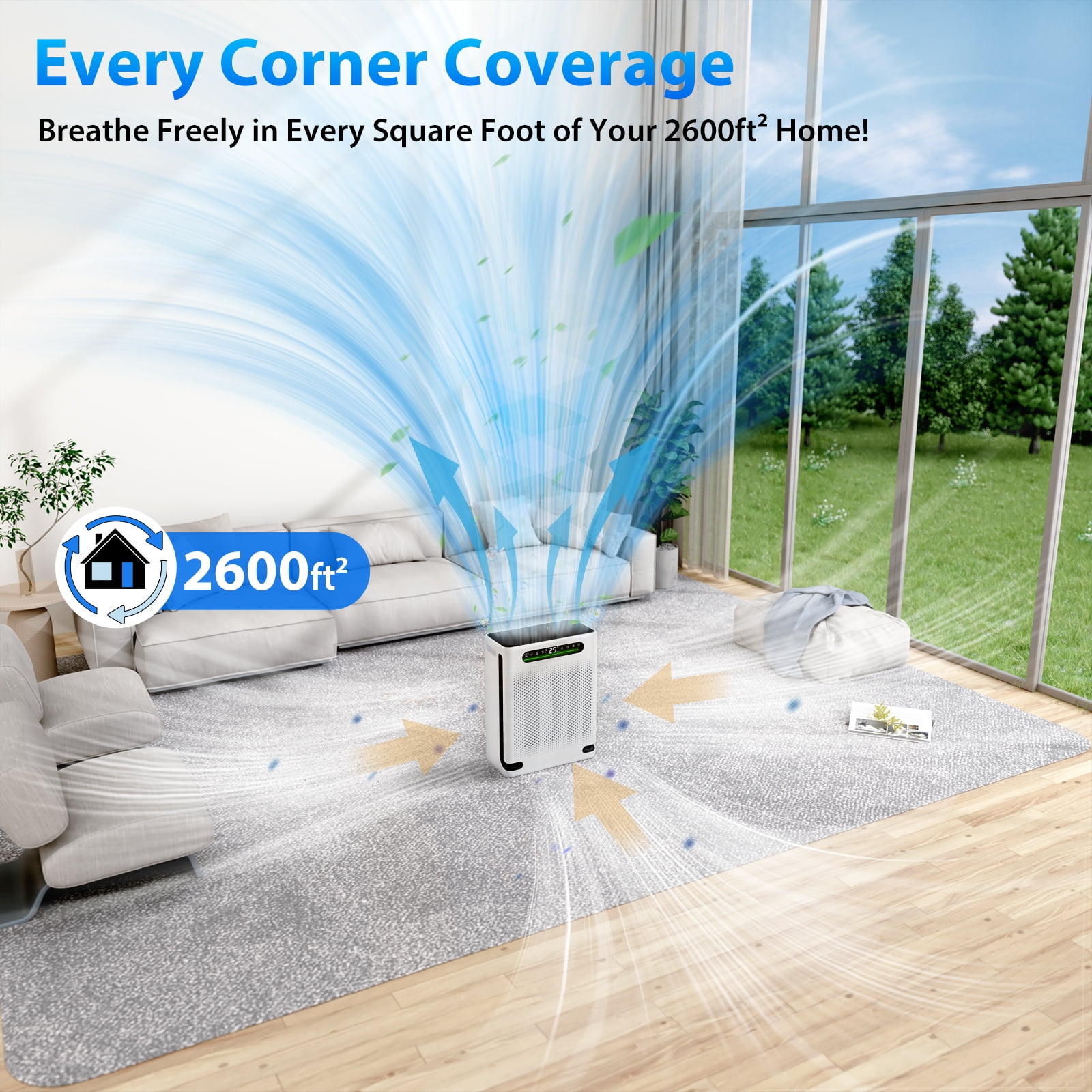 Air Purifiers for Home Large Room Up to 2600 Ft², HEPA Air Purifier with Washable Filter,20dB Sleep Mode Air Cleaner for Pet Hair Odors Smoke Dust