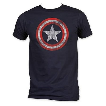 Captain America Shield Logo T-Shirt Distressed Navy Blue Adult Mens Movie