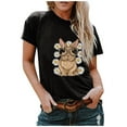 thumbnail image 1 of Hauts d'Été Grande Taille pour Femmes, T-shirt Imprimé Lapin Col Rond, Blouse Décontractée à Manches Courtes, Col en V, en Solde, 1 of 4