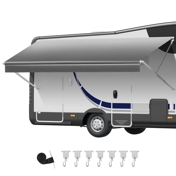 KFFKFF RV Awning Fabric Replacement, 17' (Fabric 16'2") 18 oz Durable Weather-Resistant Vinyl Camper Awning, UPF50  Sun Protection Waterproof Outdoor Cover for RVs, Motorhomes, Trailers, Gray Fade