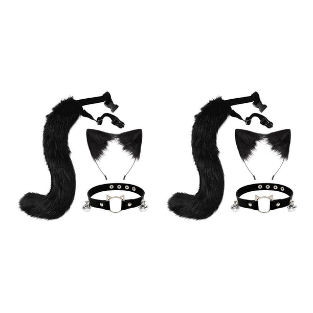 Qarigey 3x conjunto de orejas y cola de zorro de peluche para mujeres y niñas, conjunto de gargantilla con cuello y cuello Type1