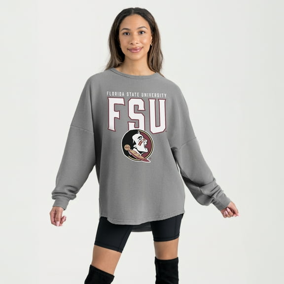 Women's Gameday Couture Gray Florida State Seminoles Oversized Pure Motion Corded Sweatshirt
