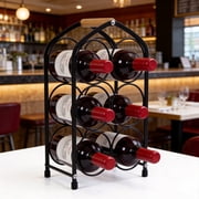 Behome Countertop Wine Rack, 6 Bottles Tabletop Metal Arched Wine Bottle Holder, Wood Handle, for Home Decor, Bar, Wine Cellar, Cabinet, Pantry, etc