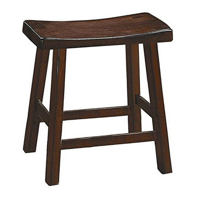 Wooden 18" Counter Height Stool with Saddle Seat, Warm Cherry Brown, Set Of 2