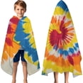 thumbnail image 3 of Vibrant Tie Dye Spiral Hooded Bath Towel，60"x35" for Ages 3 To 12 Kids, Quick Dry Lightweight Soft Microfiber Hood Beach Towel Cover Up for Kids, 3 of 7