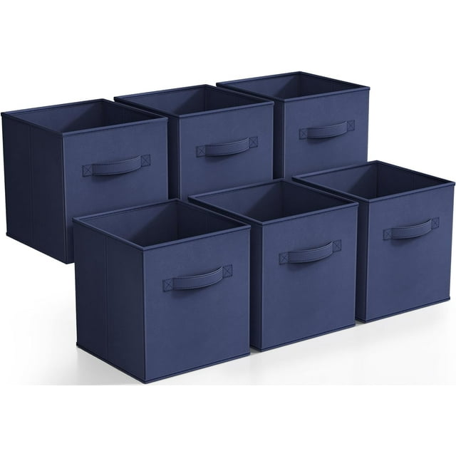 Sorbus Cubos de Almacenamiento de Tela Plegables de 11 Pulgadas: 6 Contenedores Plegables con Asas para Ropa, Juguetes y Libros (Azul Marino)