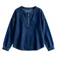 thumbnail image 5 of LIZUOJUN Women's Half Zip Pullover Denim Shirt Oversized Drop Shoulder Casual Top Loose Fit Long Sleeve Soft Cotton Blend Pullover Top, 5 of 6