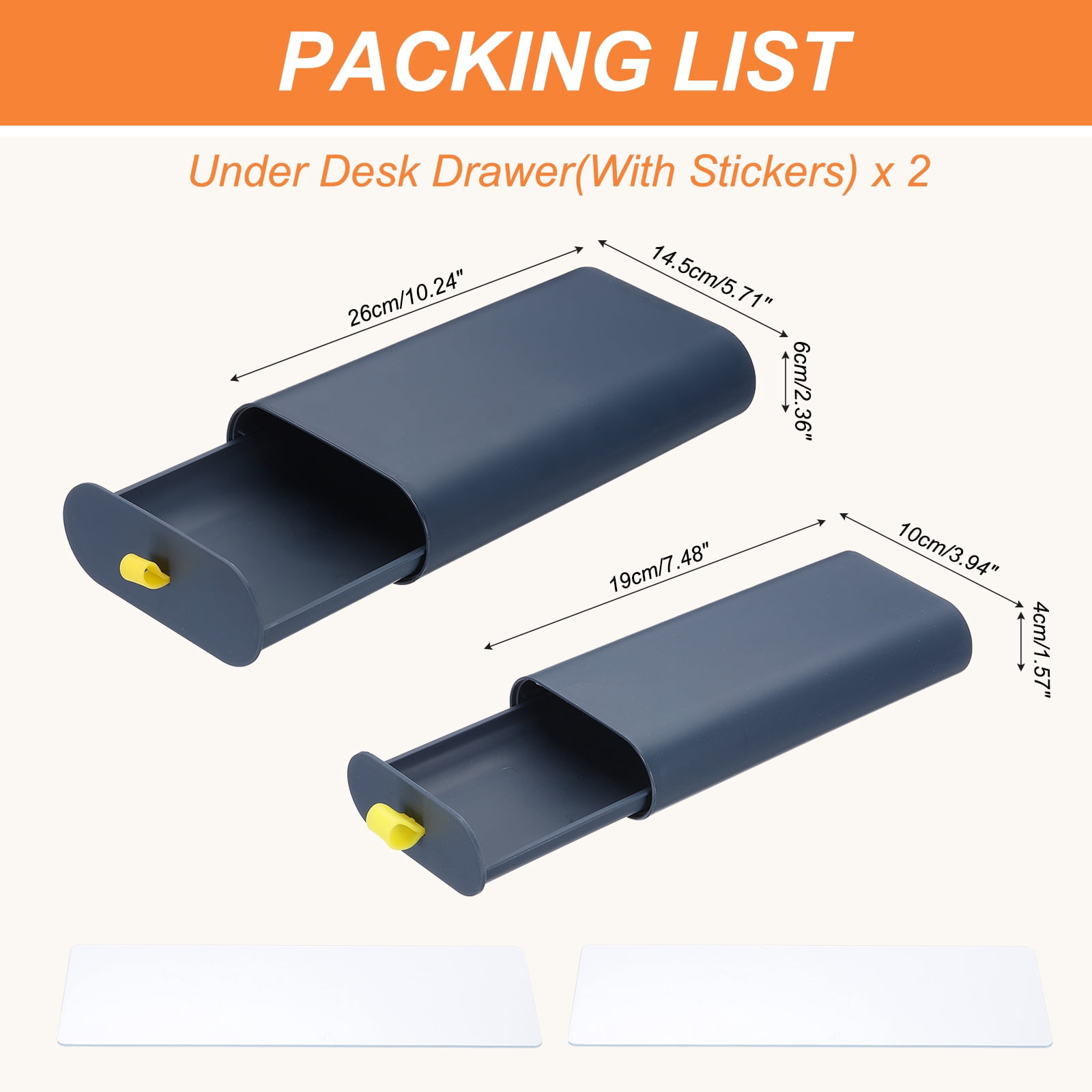 Uxcell Under Desk Drawer Self-Adhesive Slide Out Storage Box Attachable Organizer for Home Office Classroom, Dark Blue, 2 Pcs