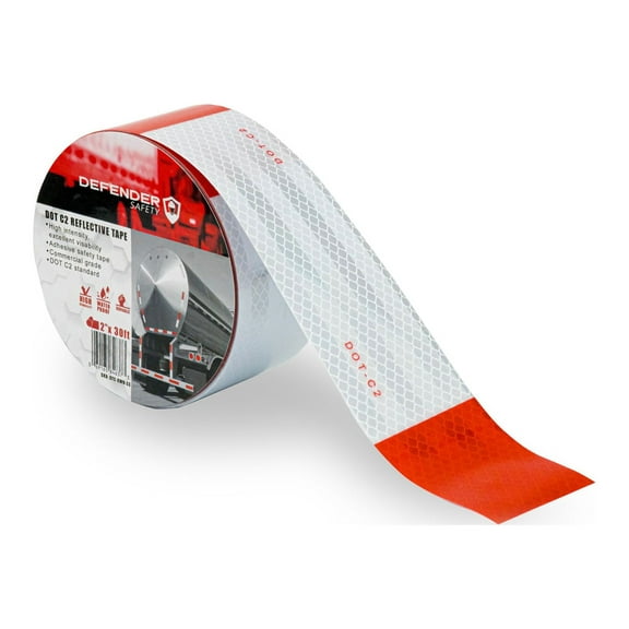Defender Safety DOT C2 Reflective Tape, Red and White, 2" x 30'