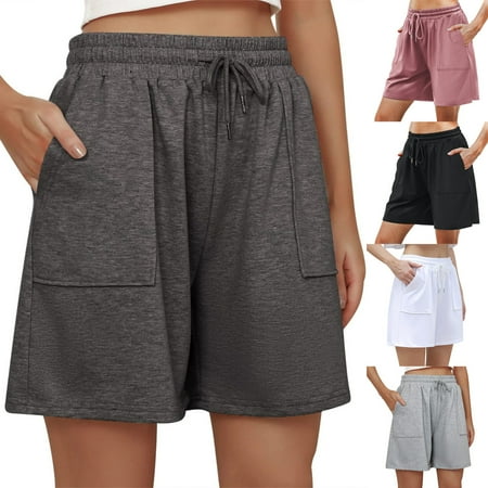 Brnmxoke Womens Sweat Shorts Summer Casual Loose Fit Running Workout Shorts High Waisted Drawstring Lounge Short with Pockets White XXL