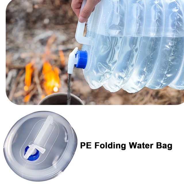 Portador de agua plegable con grifo Cubo redondo plegable de PE para barbacoa de viaje (5L)