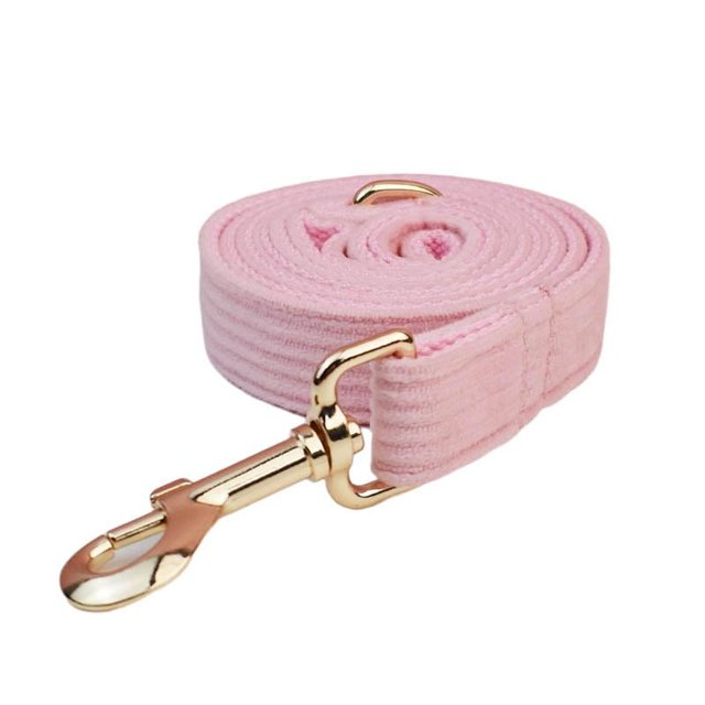 Pink Corduroy Dog Collar And Leash Set With Custom Engraved Nameplate