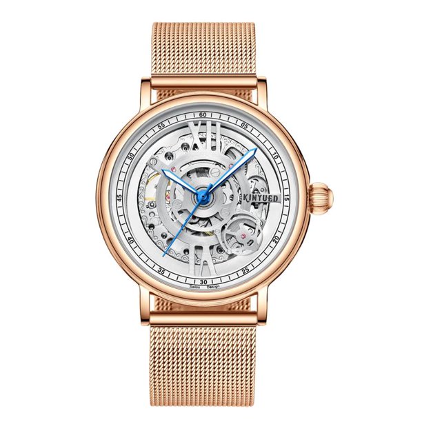 Reloj mecánico automátic hombre clásico, reloj esfera hueca - Correa de mal de oro Sunnimix Reloj mecánico a prueba de agua