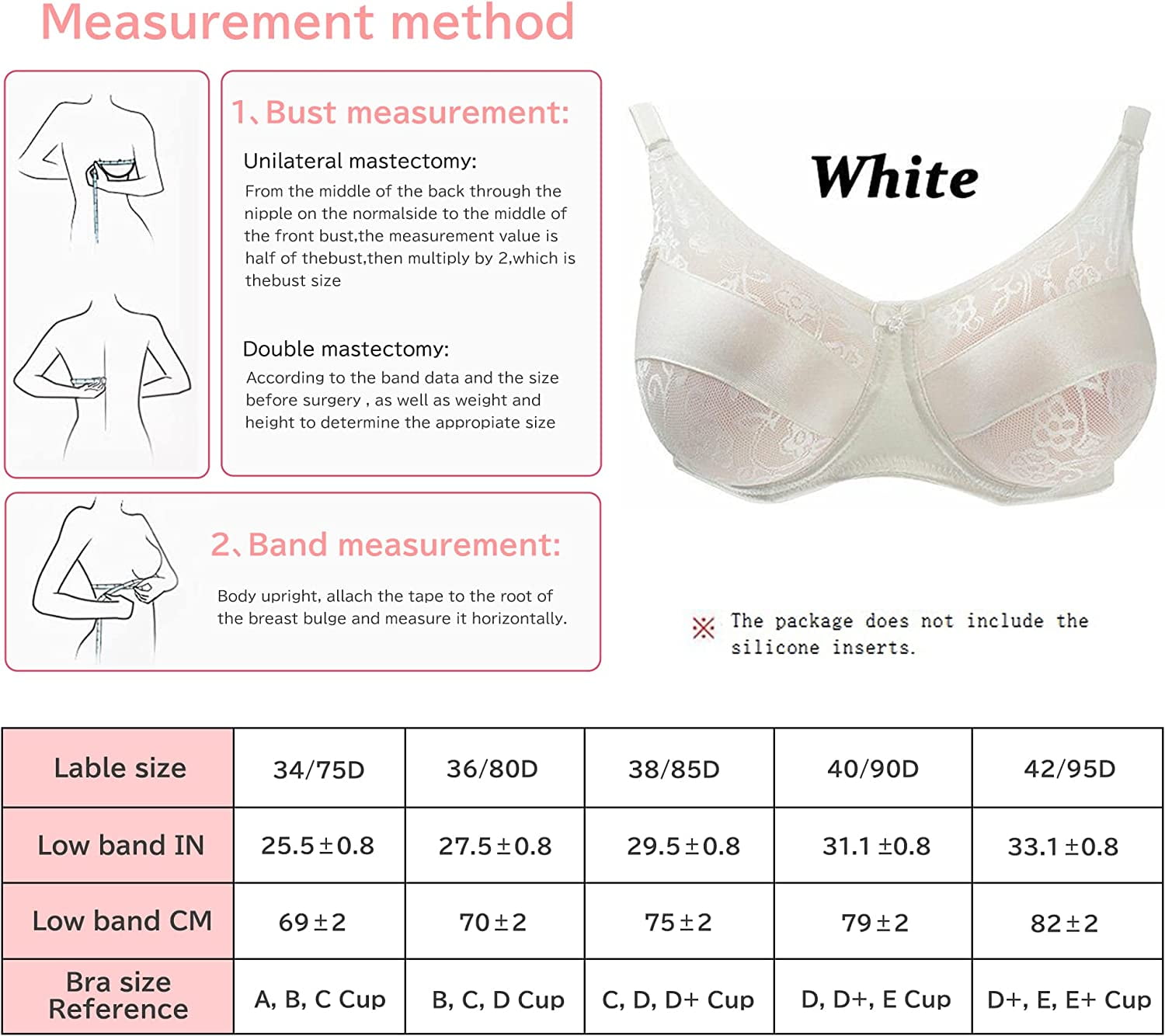 ruzhgo Crossdresser Pocket Bra Silicone Bra Realistic Breast Forms Breast  Form Inserts Crossdresser Bra Mastectomy Bra 38/85 Skin Color 