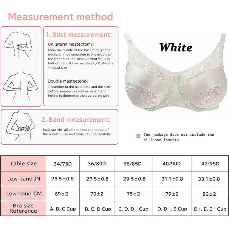 Special Pocket Bra for Silicone Breast Forms Post Surgery Mastectomy White Bra  Size 42/95 