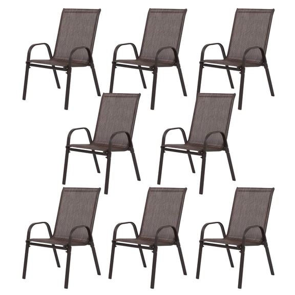 FFZ 8-Piece Outdoor Camping Chairs with Breathable Textilene Fabric and Armrests, Brown