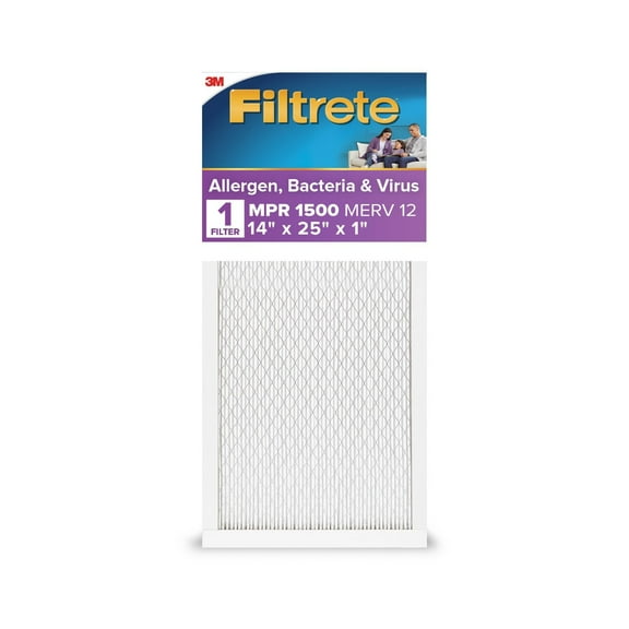 Filtrete 14x25x1 HVAC Furnace Air Filter, MPR 1500 MERV 12, Allergen, Bacteria and Virus, 1 Filter