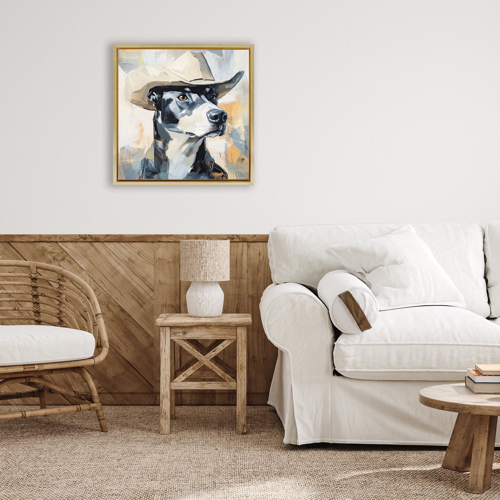 Stupell Industries Deputy Dog Cowboy Hat Gold Framed Floater Canvas Wall Art, design by Tina LeCour