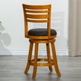 thumbnail image 4 of Cfowner 24" Counter Height Slat Back Swivel Stool, Natural Finish, Charcoal Fabric Seat, 4 of 6