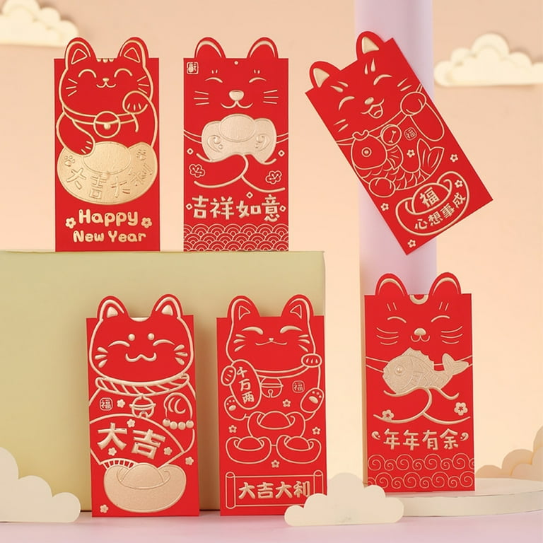 Opolski 18Pcs Chinese Red Envelopes Lucky Cat Hot Stamping Thickened Lucky Money  Gift Cash Packets Hong Bao for New Year Spring Festival Birthday Wedding 