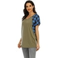 thumbnail image 3 of Lumento S-XXL Casual T Shirt Top for Women Raglan Plaid Summer Short Sleeve Tunic Tee Blouse Army Green L, 3 of 7